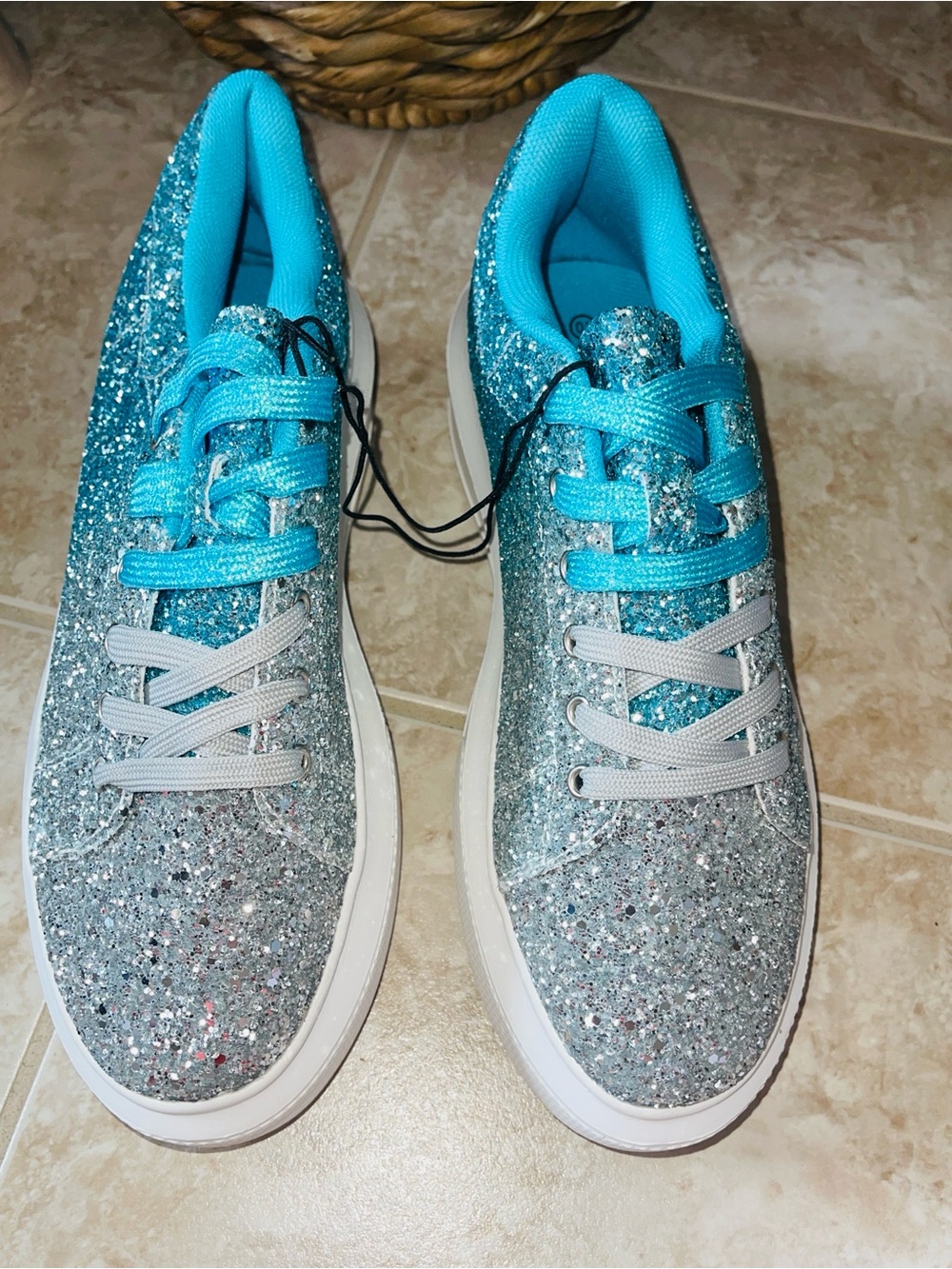 New Sparkling Blue Silver Platform Sneakers Size 10 Southern Fried Chics